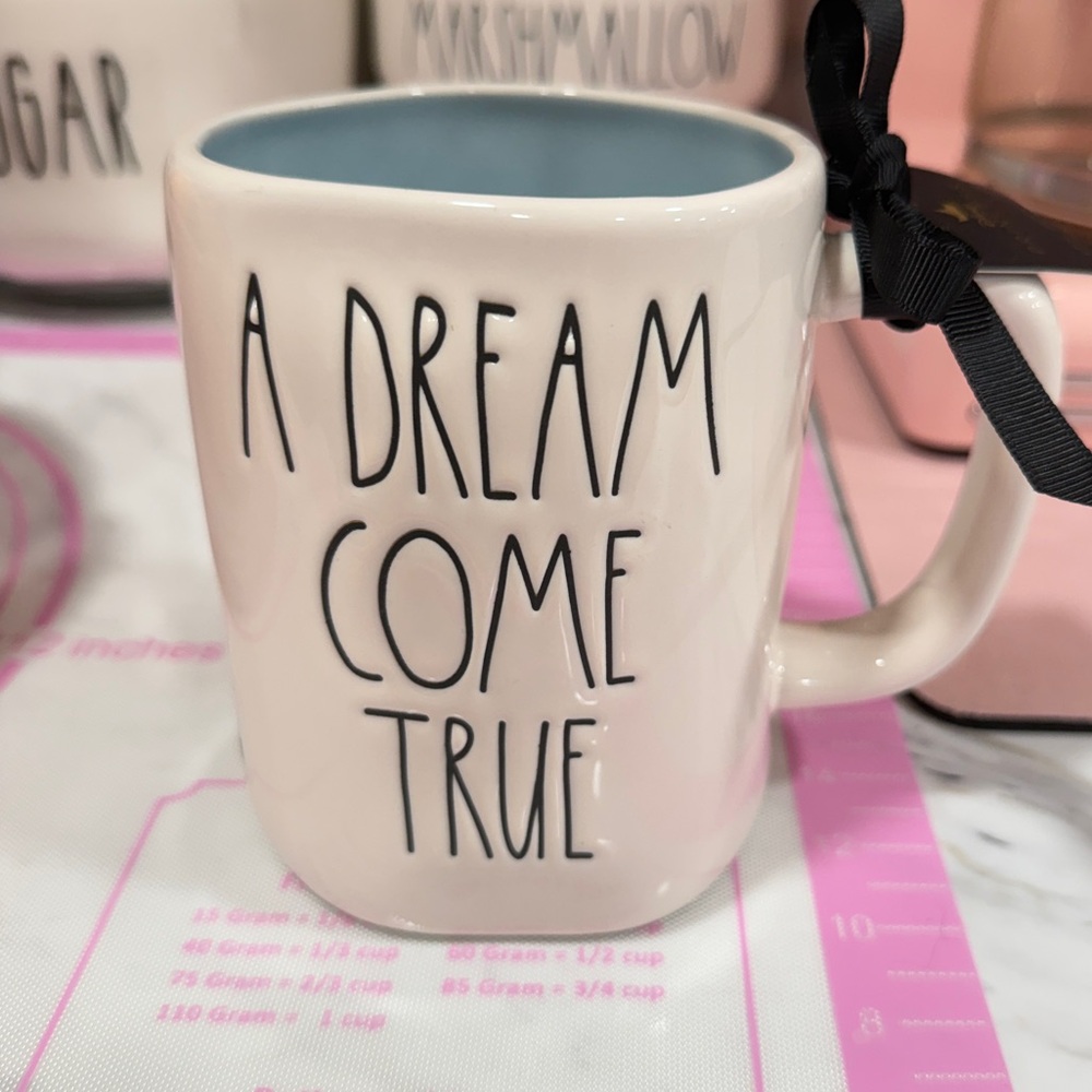 White Mug with Black Text and Bow
